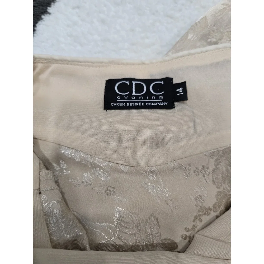 CDC Evening Dress Women Size 14 Champagne Floral Brocade Maxi Long Sleeveless